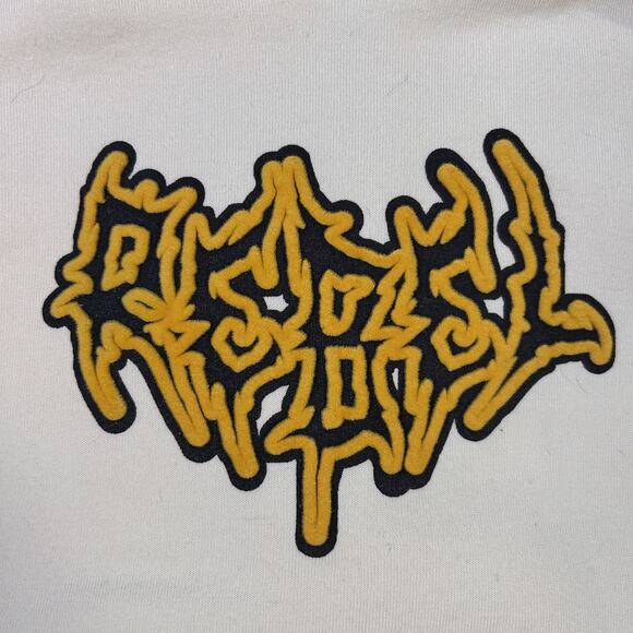 Rebel Vengeance Hoodie Mens Medium Beige Skull Graphic Pullover Streetwear New - Picture 3 of 9